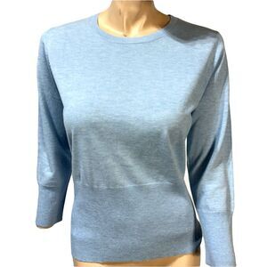Kinross Cashmere Silk Blend Sweater Size L Light  Blue Crew Neck 3/4 Sleeve